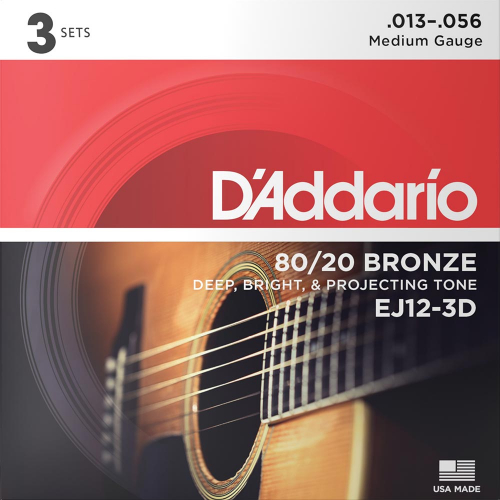 D'Addario EJ12-3D Bronze Westernsnaren (13-56) 3-Pack