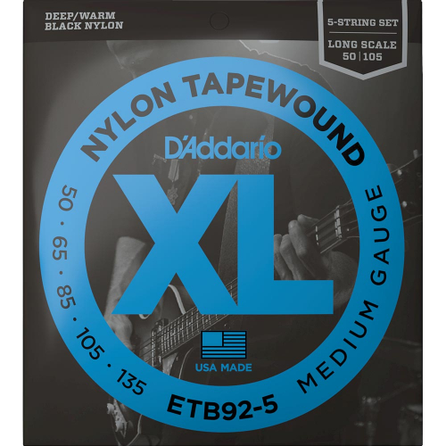 D'Addario ETB92-5 Tapewound Black Nylon Bassnaren (50-135)