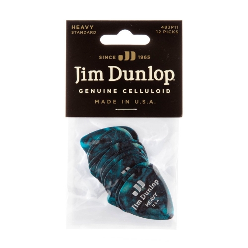Dunlop 483P11HV Celluloid Turquoise Plectrum Heavy 12-Pack