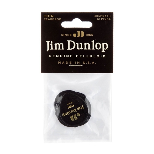Dunlop 485P03TH Celluloid Zwart Teardrop Plectrum Thin 12-Pack