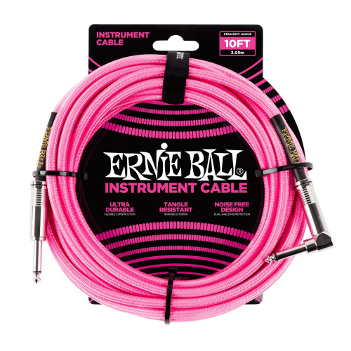 Ernie Ball 6078 Gevlochten Gitaarkabel Neon Roze 3 Meter