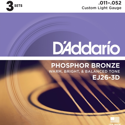 D'Addario EJ26-3D Phosphor Bronze Westernsnaren 3-Pack (11-52)