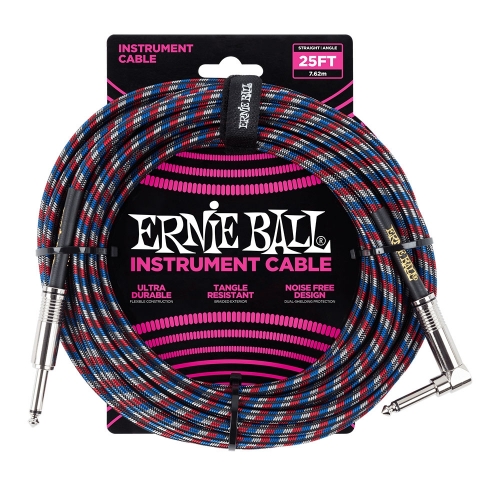 Ernie Ball EEB6063 Gitaarkabel 7.6 Meter Multi-Kleur - Haaks/Rechte Plug