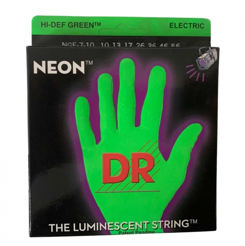 DR Strings NGE710 Neon Green Elektrische Snaren 7-Snarig (10-56), K3 Coating