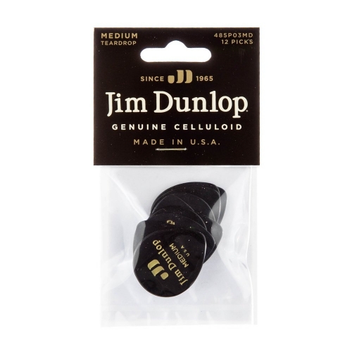 Dunlop 485P03MD Celluloid Zwart Teardrop Plectrum Medium 12-Pack