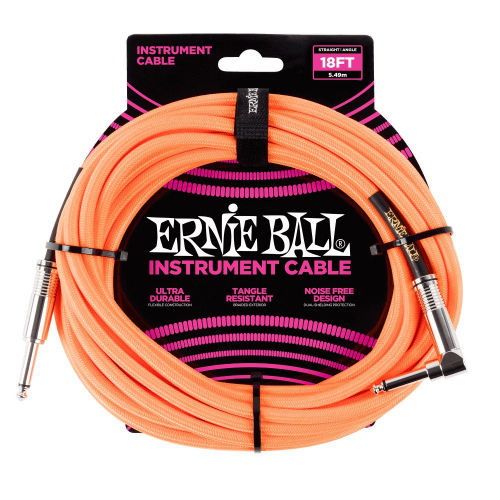 Ernie Ball 6084 Gevlochten Gitaarkabel Neon Oranje 5.5 Meter