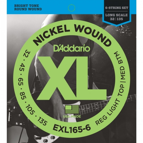 D'Addario EXL165-6 Nickel Wound Bassnaren 6-Snarig (32-135)