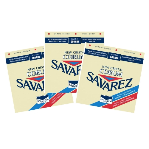 Savarez 500CRJ New Cristal Corum Snaren voor Klassieke Gitaar - Gemengde Spanning 3-Pack